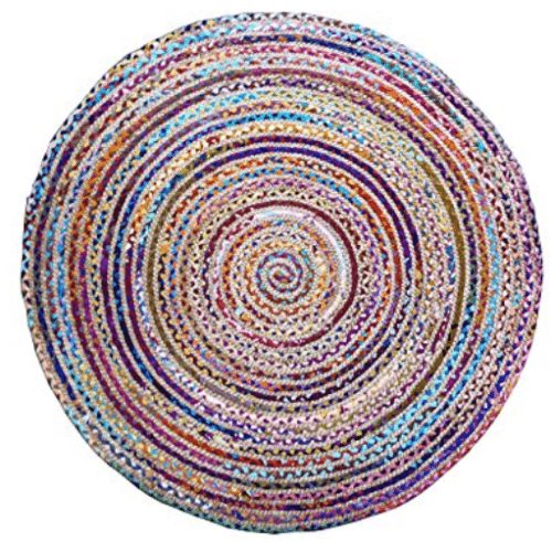 Cotton Craft - Hand Woven Reversible Jute & Cotton Multi Chindi Braid Rug - 6 Feet Round - This Rug is made from multi color re-cycled yarns, actual product may vary in color from the image shown