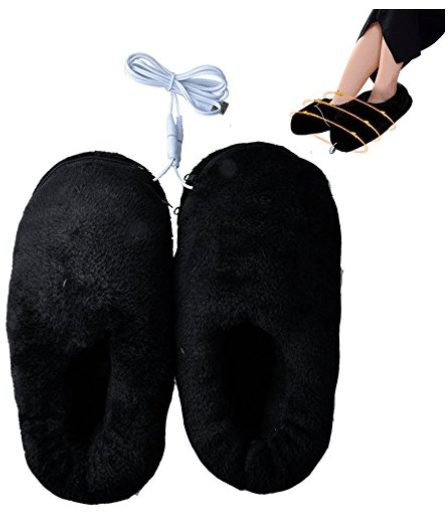 lifemall-unisex-furry-heated-warm-slippers-with-usb-port-electric-heating-cotton-shoes-black