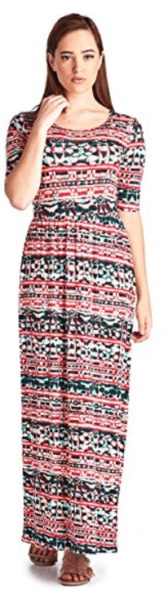 82 Days Women'S Rayon Span Printed Maxi Dress with Elastic Waistband 1- Solid