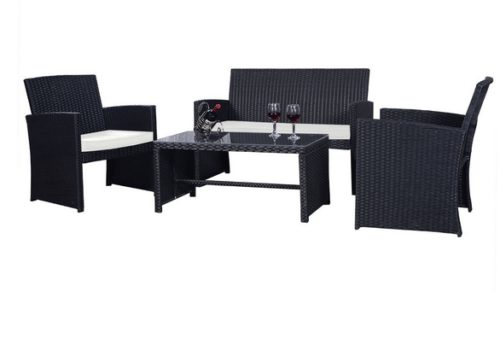 Goplus 4 PC Rattan Patio Furniture Set Black Wicker Garden Lawn Sofa Cushioned Seat