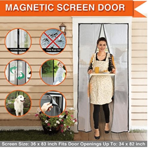 Magnetic Screen Door Mesh Curtain Full Frame Velcro Walk through Hands Free Black Door curtain Keep Bugs Out Lets Fresh Air In - Fits Doors Up To 34 x 82 inch Max