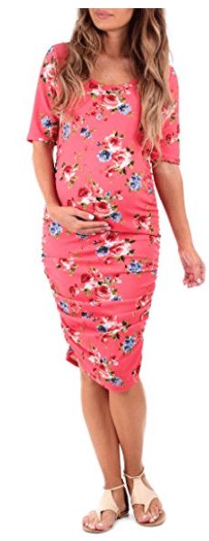 Women's Floral Ruched Maternity Dress 