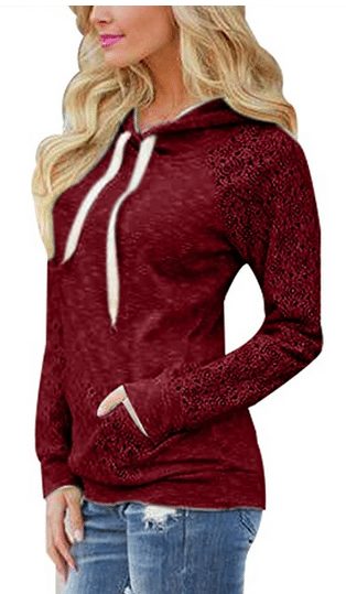 Lace Accent Pullover Hoodies