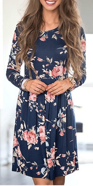 Long Sleeve Floral Tunic Dresses 