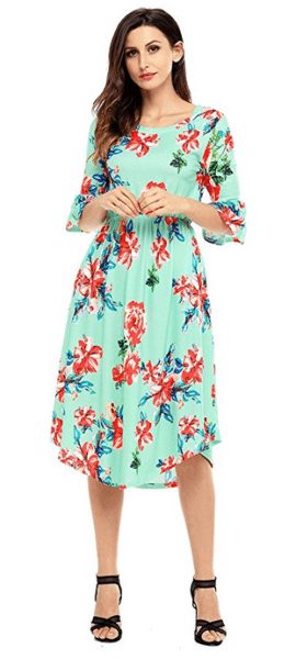 Floral Bell Sleeve Midi Dress