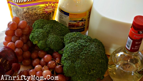 Broccoli, Grape, & Sunflower Salad Recipe. I love this light salad perfect for a side or a lunch #Recipe, #Salad, #Broccoli