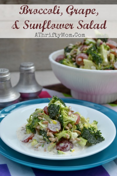 Broccoli, Grape, & Sunflower Salad Recipe. I love this light salad perfect for a side or a lunch #Recipe, #Salad, #Broccoli