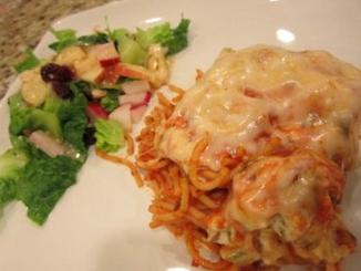 Cheesy Baked Spaghetti, love this recipe it is so good and easy to make.  Feed a large group easy.