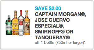Captain Morgan, Jose Cuervo Especial, Smirnoff or Tanqueray coupon