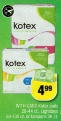 Kotex Natural Balance pads at CVS starting 1-13