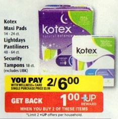 Kotex Natural Balance pads at Rite Aid starting 1-13