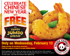 Free Tangy Jumbo Shrimp at Panda Express 2-13-2013 only