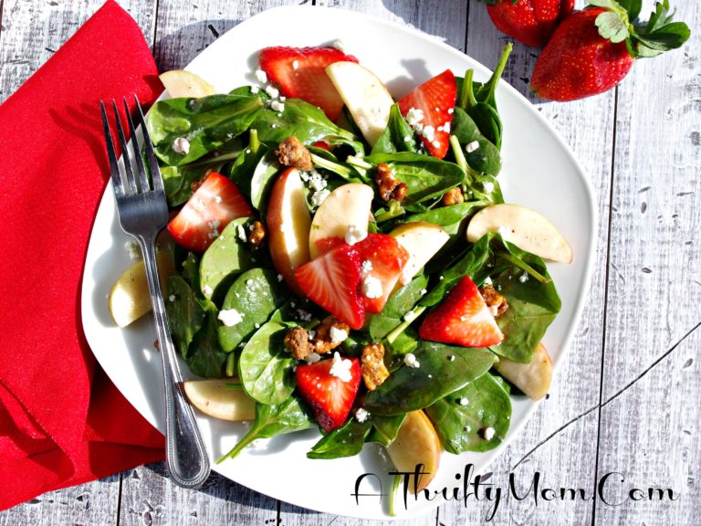 Strawberry Apple Pecan Spinach Salad ~ Healthy Valentine’s Copycat Recipe