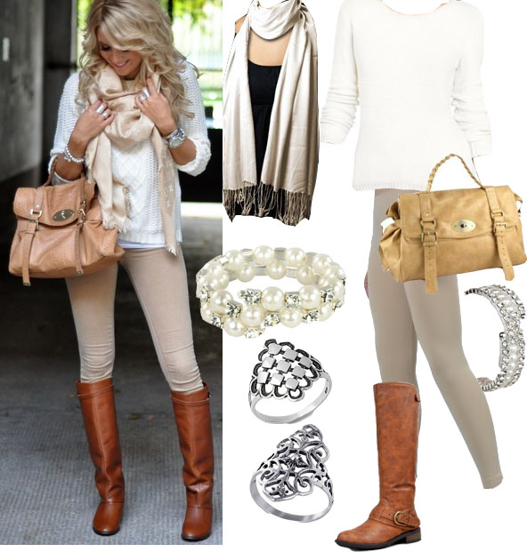 cream sweater brown boots