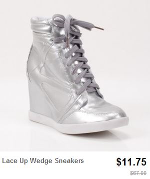 silver wedge lace up sneakers