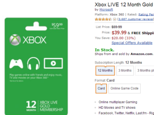 XBox live 12 month gold membership sale