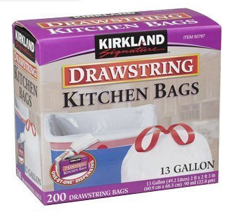 Kirkland drawstring garbage bags, 13 gallon