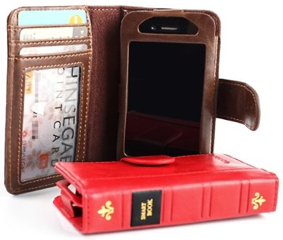 Smart book in red or brown includes wallet