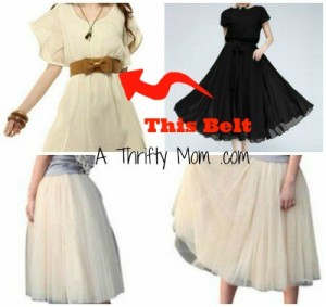 Chiffon dress with wide belt skirts