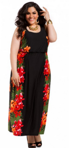 Plus size red tropical print
