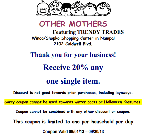 other mothers sept coupon 2013