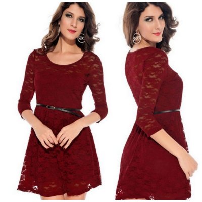Long sleeve red lace dress