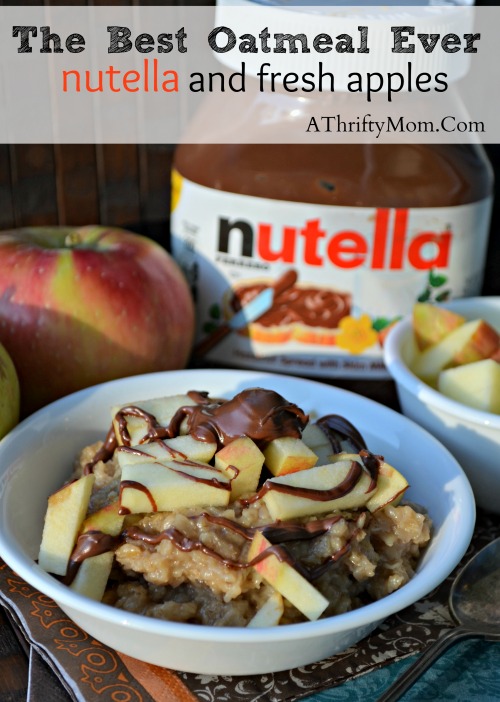 The best oatmeal recipe ever, nutella and fresh apples! Once you try it you will never go back to plain oatmeal again #nutella #Oatmeal #BreakfastRecipe #Health