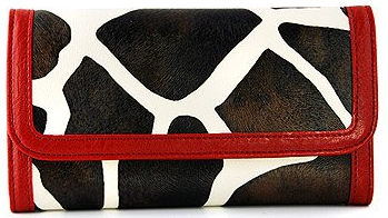 Red Giraffe Print Clutch Wallet with Checkbook Holder in Choice of Trim Colors
