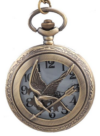 Steampunk Pendant Watch - Hunger Games Design on Lid with 28in Chain - Big size