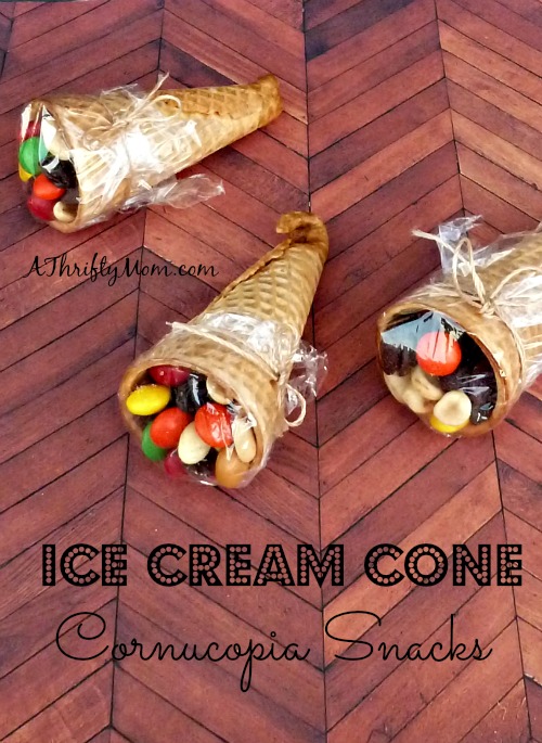 ice cream cone cornucopia snacks, #icecreamcone, #cornucopia, #cornucopiasnacks, #thanksgiving, #thanksgivingsnacks, #fall, #trailmix, #diy, #thriftysnacks