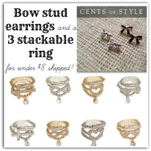 Cents of style ~ 3 stackable rings and bonus bow earrings deal 1-10-14