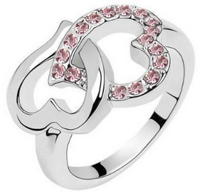 Jewelry ideas for valentines day, FREE shipping Ring heart 2 heart silver and pink