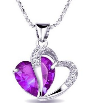 Jewelry ideas for valentines day, FREE shipping  hearts silver and purple neckace