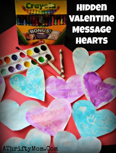 Valentine note with a hidden message, fun craft idea for kids. All you need is a white crayon and some water colors