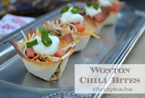 Wonton Chili bites, quick and easy snack ideas for the superbowl or any party. Made with Hurst's Hambeens chili