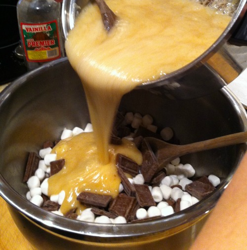 carmel and chocolate pouring