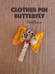 clothes pin butterfly, #Lunchbox snack idea, #easycraft, #thriftycraft, #clothespin, #washitape, #butterfly, #Valentine, #snack, #candy, #googlyeyes,