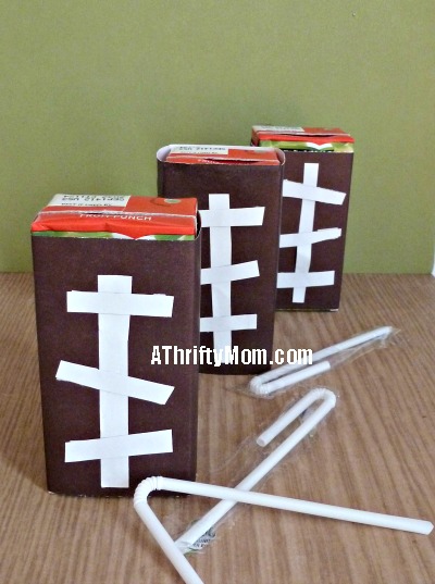 football juice boxes, #juicebox, #tailgate, #football, #footballparty, #party, #brown, #thriftypartydecor, #kidsparty #thriftycrafts, #diy, #simplecrafts