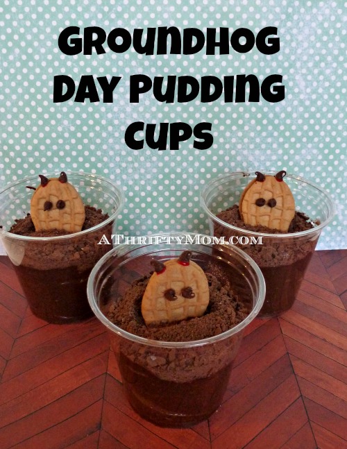 groundhog day pudding cups, #groundhogday, #pudding, #nutterbutter, #holidaytreats, #afterschoolsnacks, #groundhog, #thriftysnacks