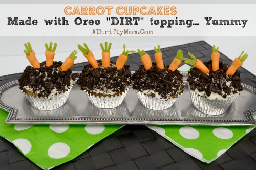 Carrot Cupcakes with oreo DIRT topping, Oh my goodness how fun are these.... Cupcakes for kids, #easter, #Spring