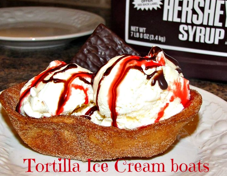 Old el paso ice cream boats with Hershey's syrup