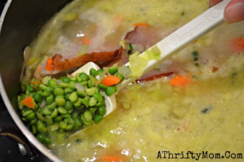 Split peas , split pea and ham soup, so easy to make and taste great.  Made with dry peas, low cost meal idea.  Hurst's Hampeas