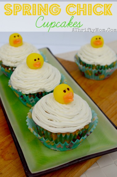 Spring Chick Cupcakes, quick and easy cupcake ideas for Easter. Easter Desserts, #Easter, #CupCakes, #Chickens, #Chicks