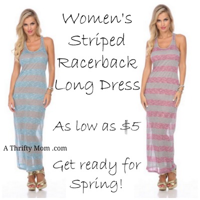 Women's Striped Racerback Long Dress