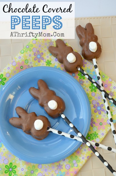 chocolate covered peeps on a stick, SO simple but SO cute #Peeps, #easter, #desssert #GiftIdea