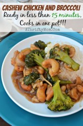 Cashew Chicken and Broccoli, one pot meal ready in less than 15 minutes.  Quick Meal ideas #CashewChicken, #BroccoliChicken, #Recipe