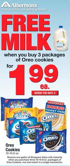 FREE MILK promo at Albertsons when you buy oreo for only 1.99 sweet deal all around