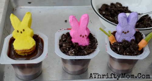 Peeps In the Dirt Pudding Cups, with OREO Dirt. Quick and Easy Easter Dessert #Peeps, #Easter, #Pudding, #Oreos