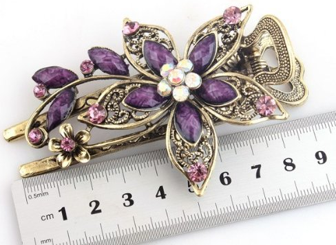 Vintage crystal hair clip in purple