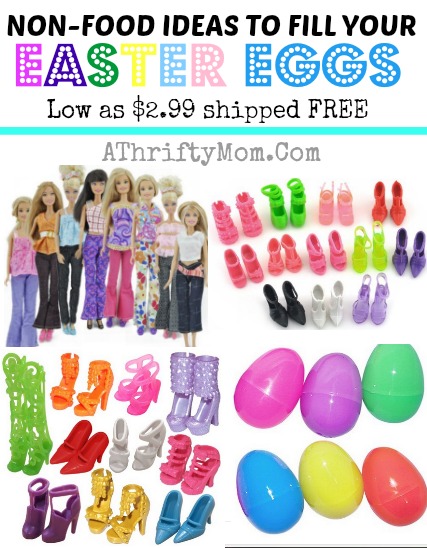 barbie clothes and shoes, great price on these.  HIDE them in easter eggs for a great NON FOOD treat for your kids on Easter